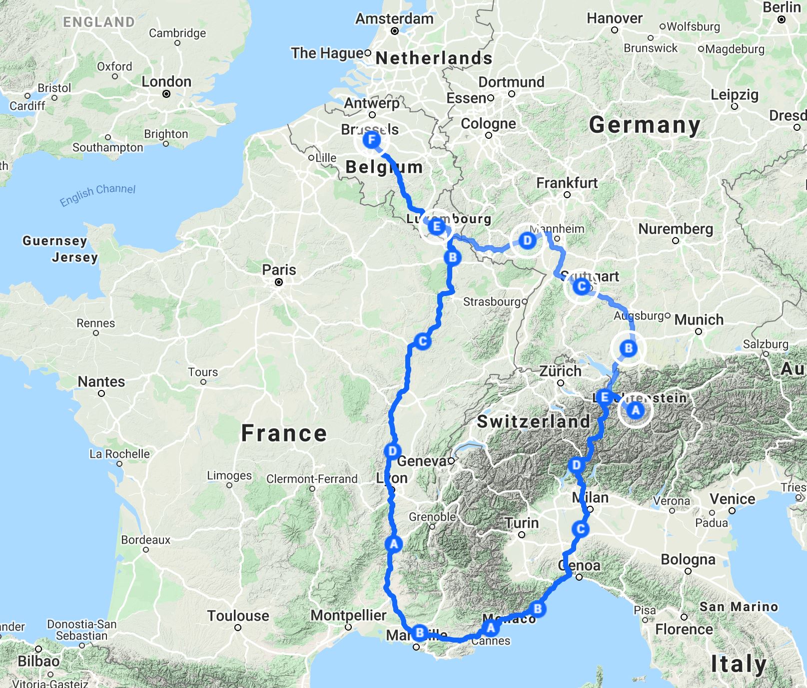 france switzerland italy road trip map